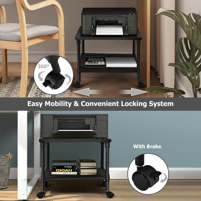 clihome Rolling UnderDesk Mobile Printer Stand with Storage Shelf for